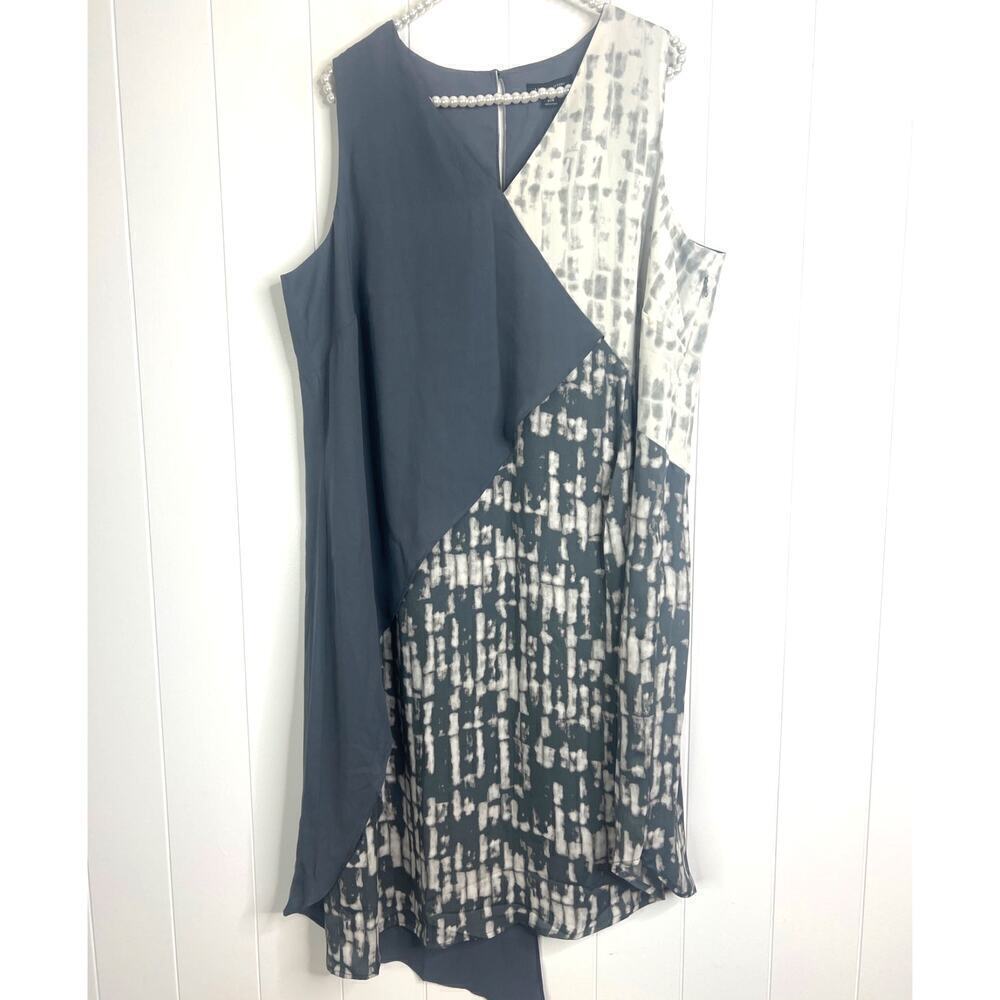 H‎ by Halston NWOT Gray V Neck Sleeveless A Line Midi Dress Size 20